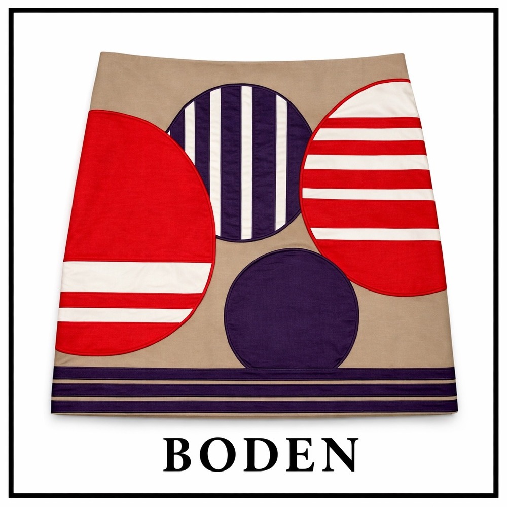 Boden Womens Tan Cotton Geometric Circle Applique Mini Skirt Red Navy 10